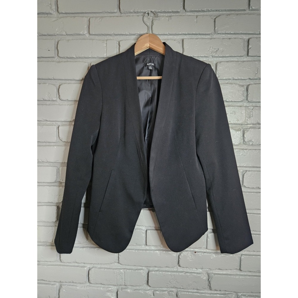 Apt. 9 Women's Cropped Open Front Black Blazer Jacket Size 6 Career Office Wear